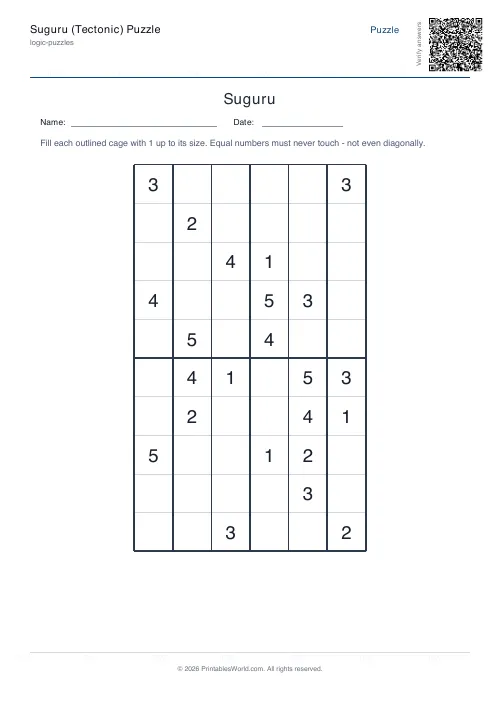 Free printable suguru puzzle — Medium — PDF download