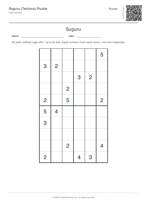 Free printable suguru puzzle — Hard — PDF download