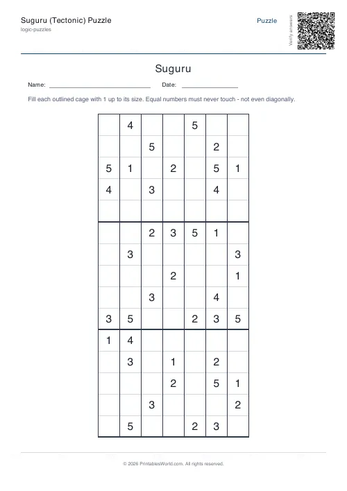 Free printable suguru puzzle — 7x7 — PDF download