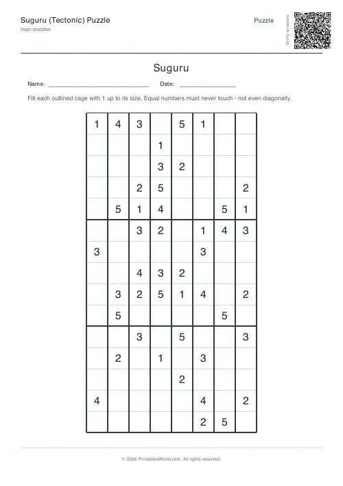 Free printable suguru puzzle — 8x8 — PDF download