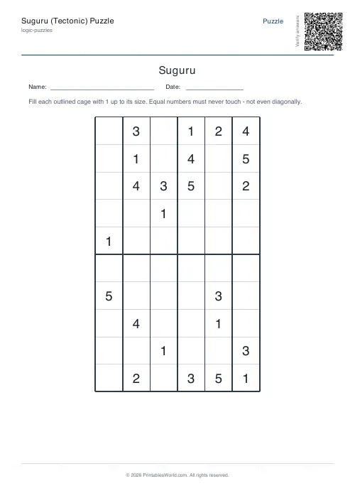 Free printable suguru puzzle — Medium, with answer key — PDF download