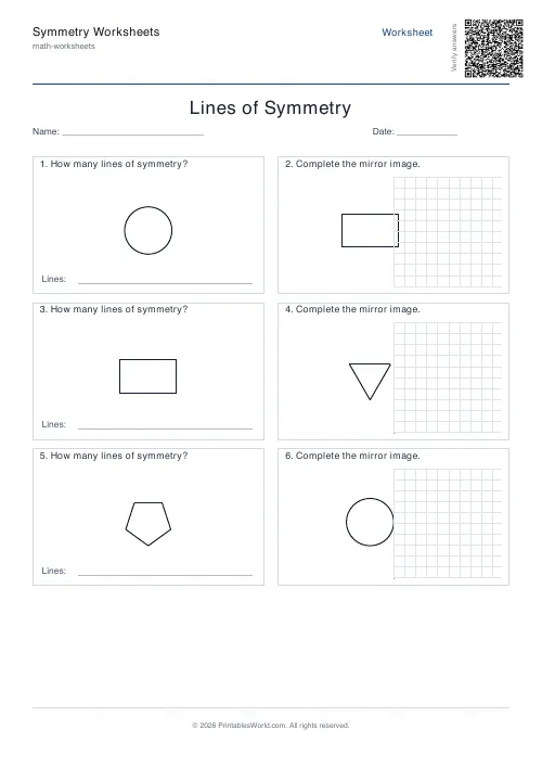 Free printable lines of symmetry worksheet — Mixed — PDF download