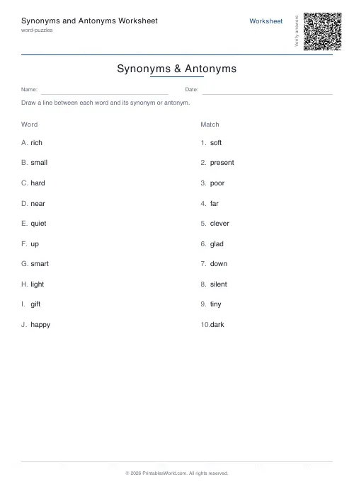 Free printable synonyms and antonyms worksheet — Mixed — PDF download