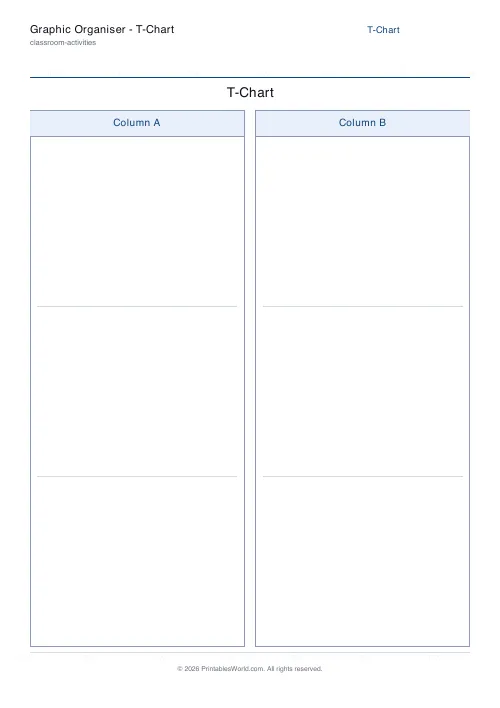 Free printable t-chart organiser — 3 — PDF download