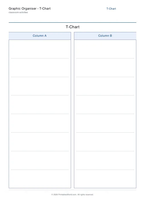 Free printable t-chart organiser — 8 — PDF download