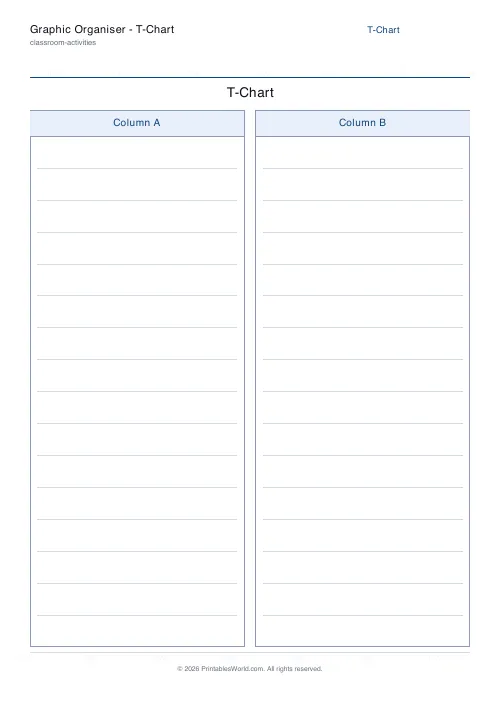 Free printable t-chart organiser — 16 — PDF download