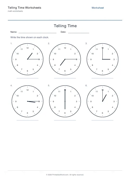 Free printable telling time worksheet — Quarter hour — PDF download