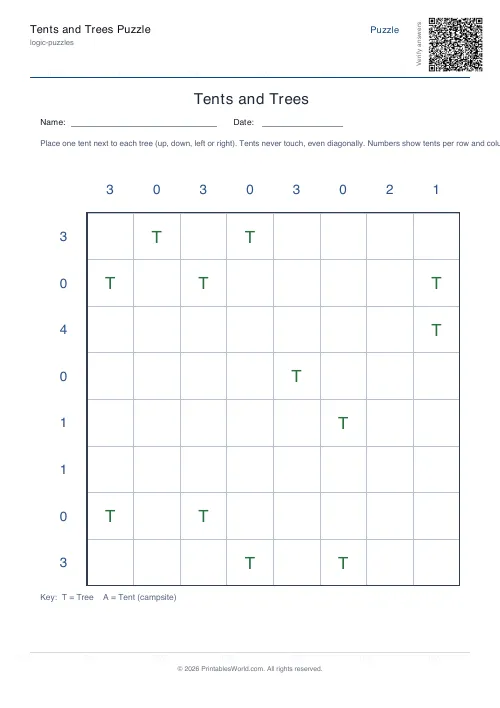 Free printable tents and trees puzzle — Medium — PDF download