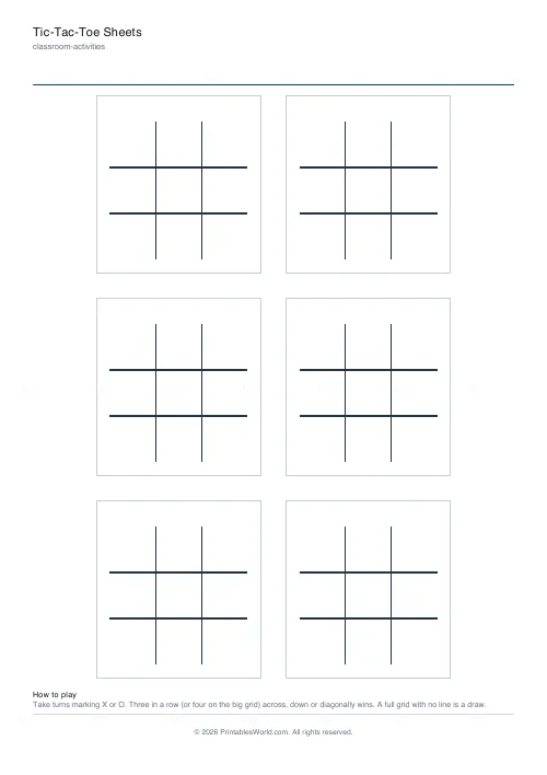 Free printable tic-tac-toe sheet (6 grids), PDF download