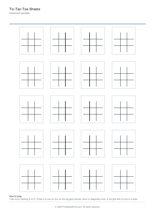 Free printable tic-tac-toe sheet (20 grids), PDF download