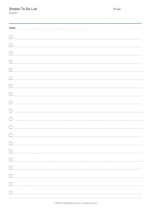 Free printable simple to-do list — 20 items — PDF download