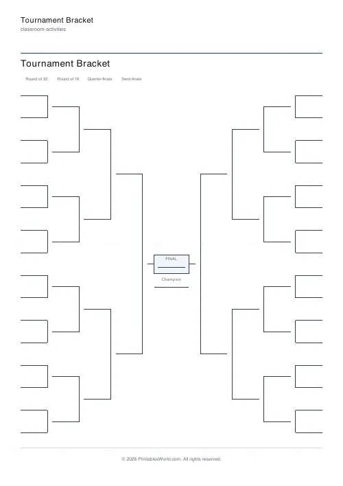 Free printable tournament bracket (32 teams), PDF download