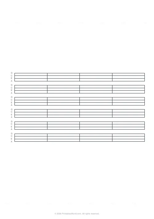 Free printable ukulele tab paper — 6 staves — PDF download