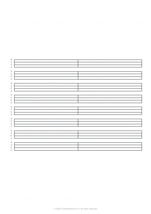 Free printable ukulele tab paper — 2 measures — PDF download