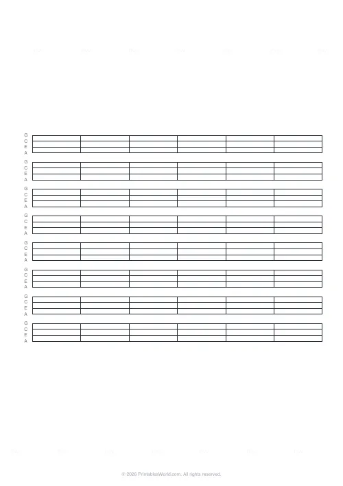 Free printable ukulele tab paper — 6 measures — PDF download