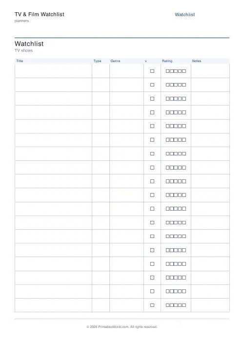 Free printable watchlist — TV shows — PDF download
