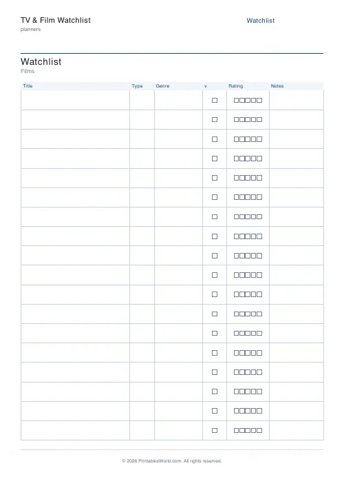 Free printable watchlist — Films — PDF download