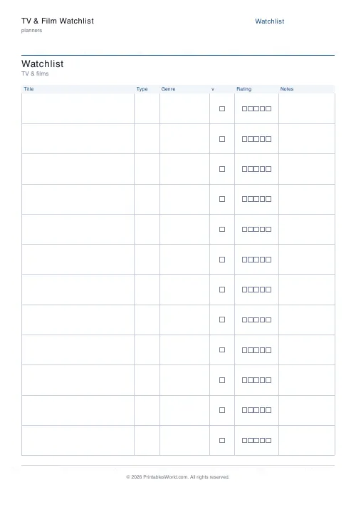 Free printable watchlist — 12 titles — PDF download