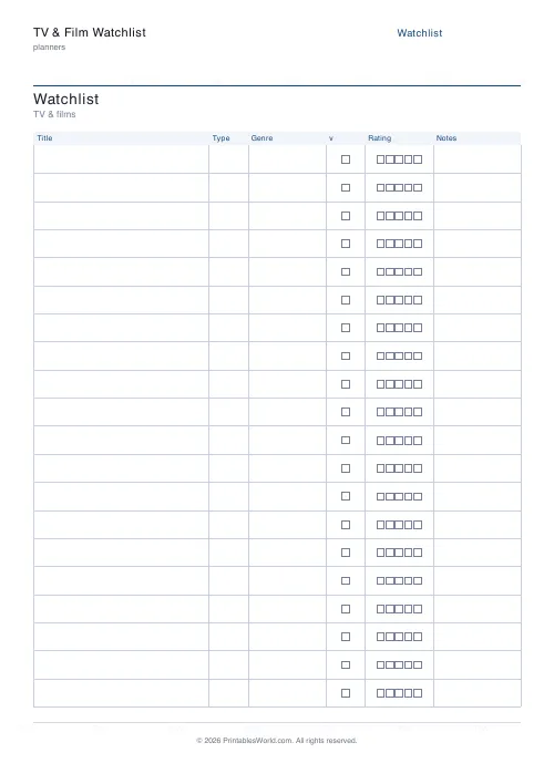Free printable watchlist — 20 titles — PDF download