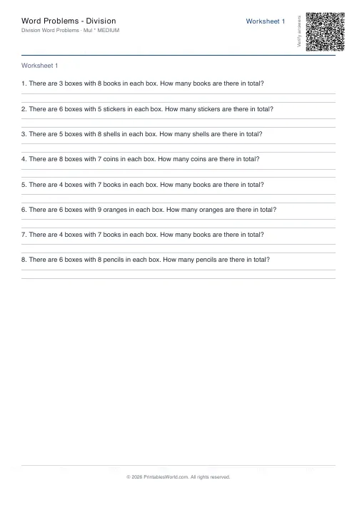 Free printable math word problems worksheet — Multiplication — PDF download