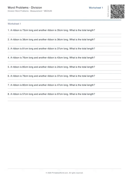 Free printable math word problems worksheet — Measurement — PDF download