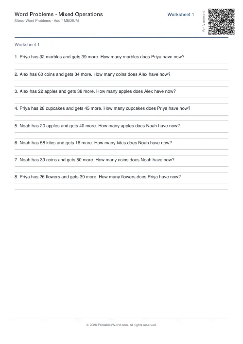 Free printable math word problems worksheet — Addition — PDF download