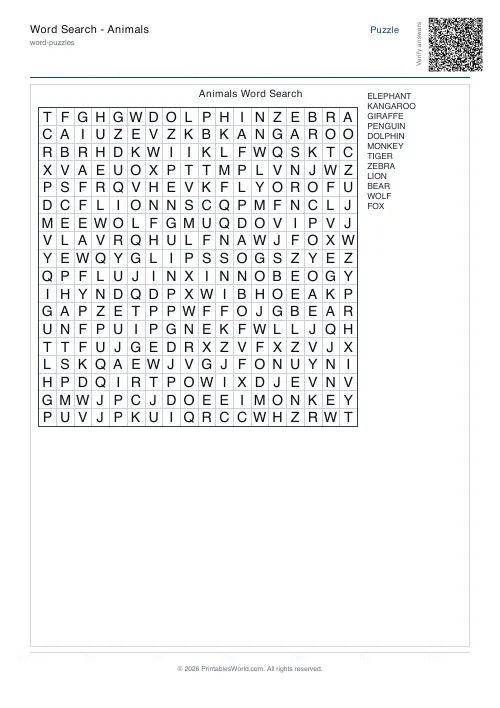 Free printable word search puzzle — 18x18, with answer key — PDF download