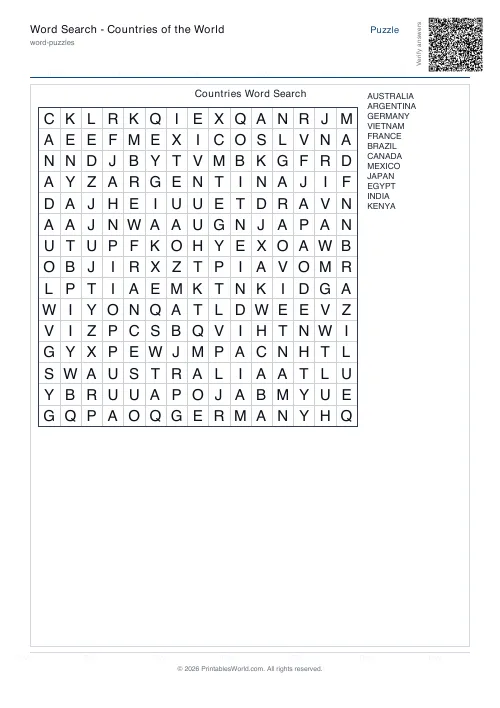 Free printable word search puzzle — Forwards only — PDF download
