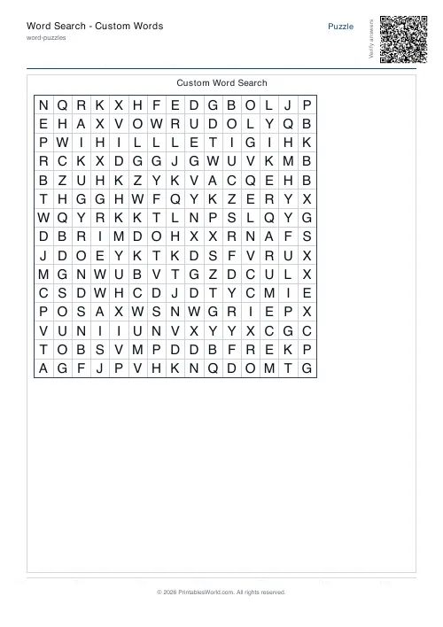 Free printable word search puzzle — Forwards only, with answer key — PDF download