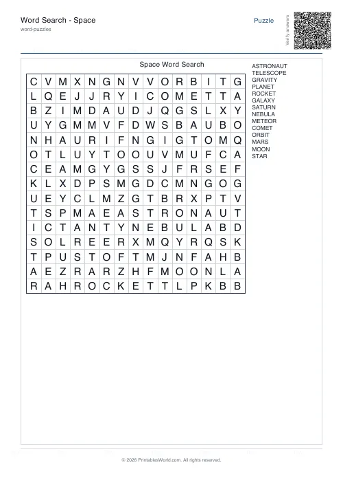 Free printable word search puzzle — Forwards only, with answer key — PDF download