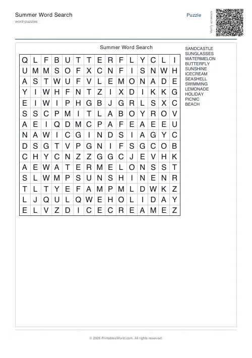 Free printable word search puzzle — With diagonals, with answer key — PDF download