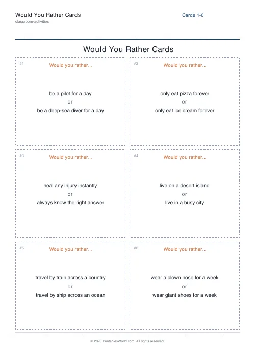 Free printable would-you-rather cards — 24 — PDF download